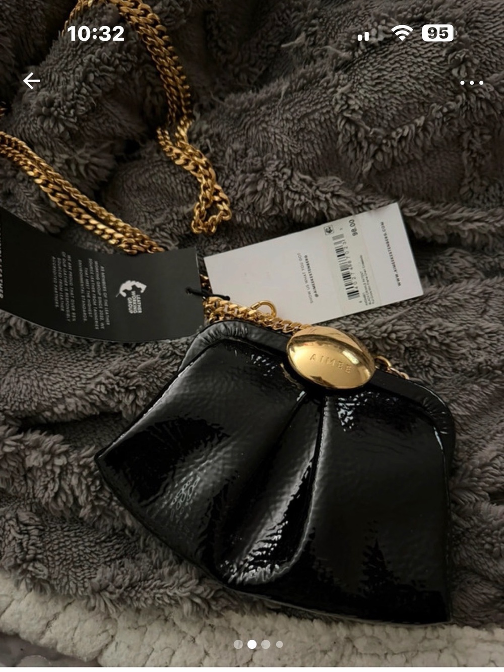 Aimee Kestenberg Black Patent Mini Bag with Gold Chain